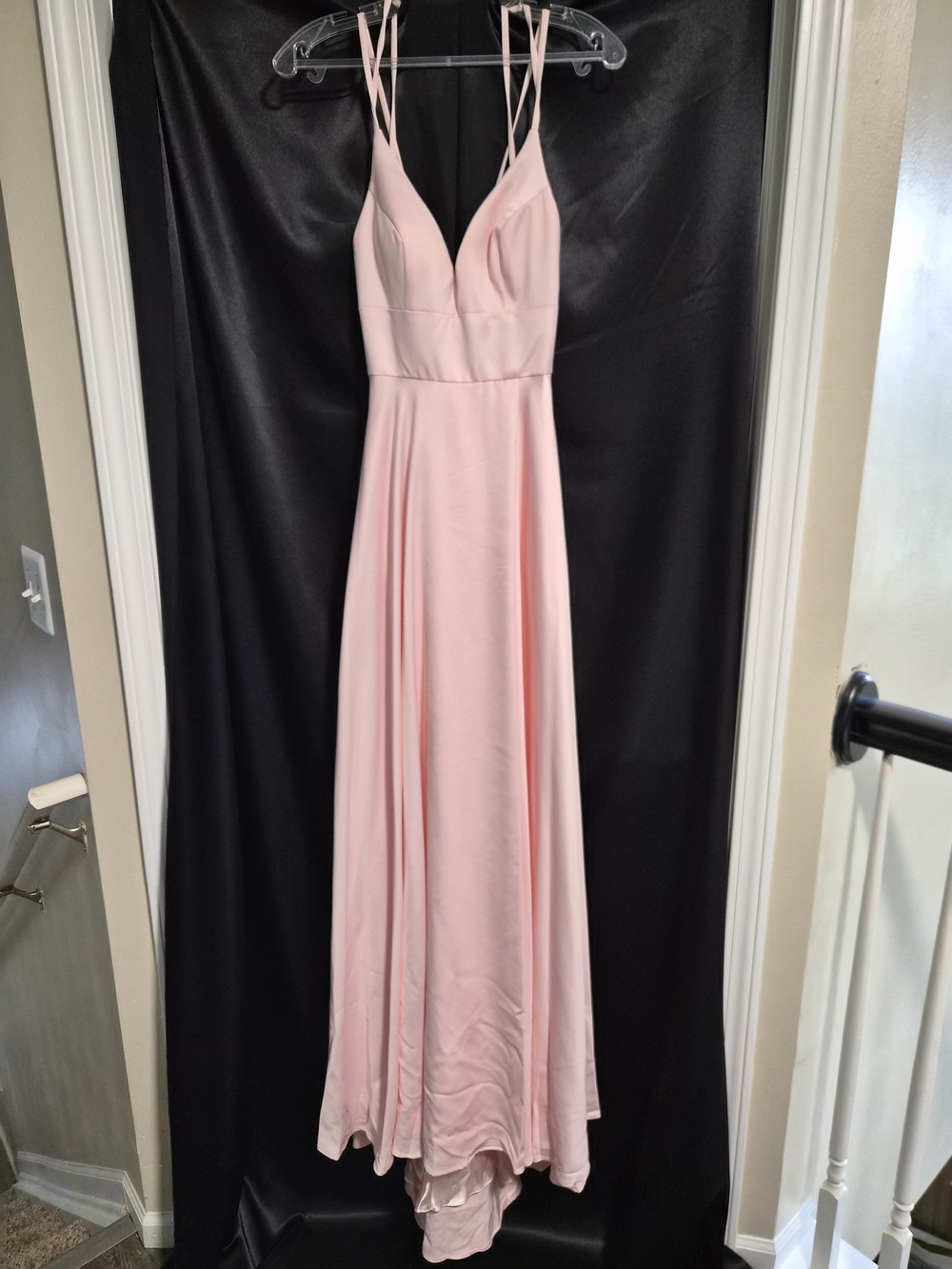 PromGirl Blush Pink Double-Strap V-Neck Maxi Dress